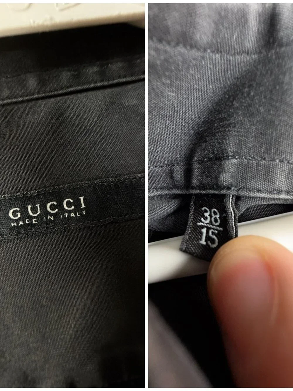 Gucci Italy Black Button Up Shirt Point Collar Size 15 Cotton Long Sleeve Solid
